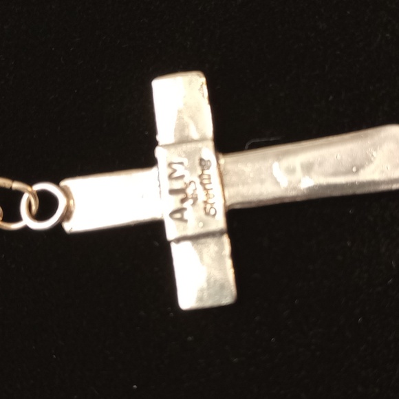 Sterling Silver Stamped Cross Pendant Necklace Signed - Picture 5 of 13